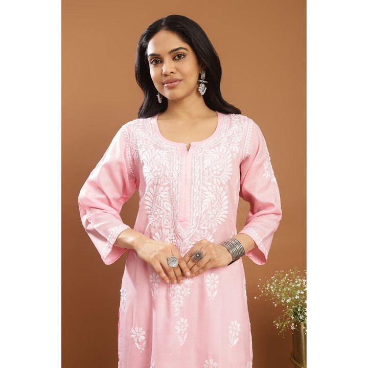 TAHILIYA Pink Modal Chikankari Kurta