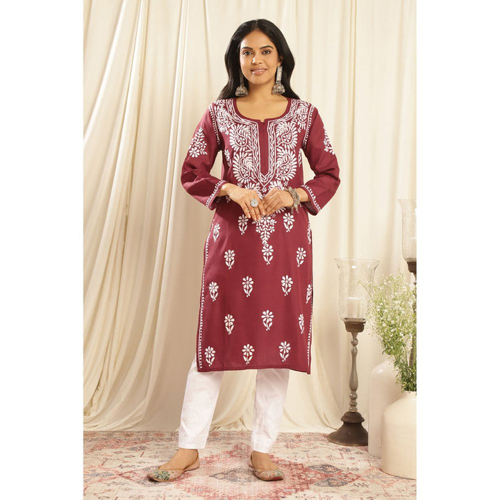 TAHILIYA Maroon Modal Chikankari Kurta