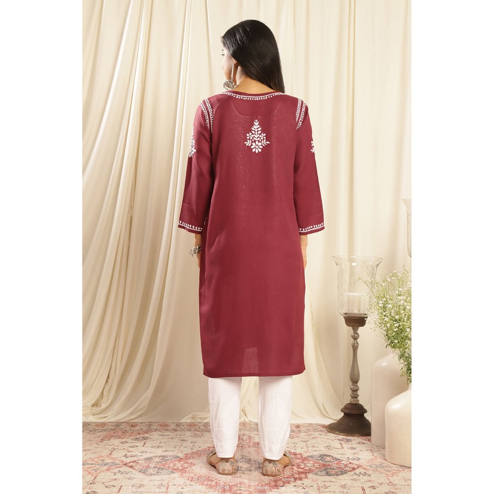 TAHILIYA Maroon Modal Chikankari Kurta