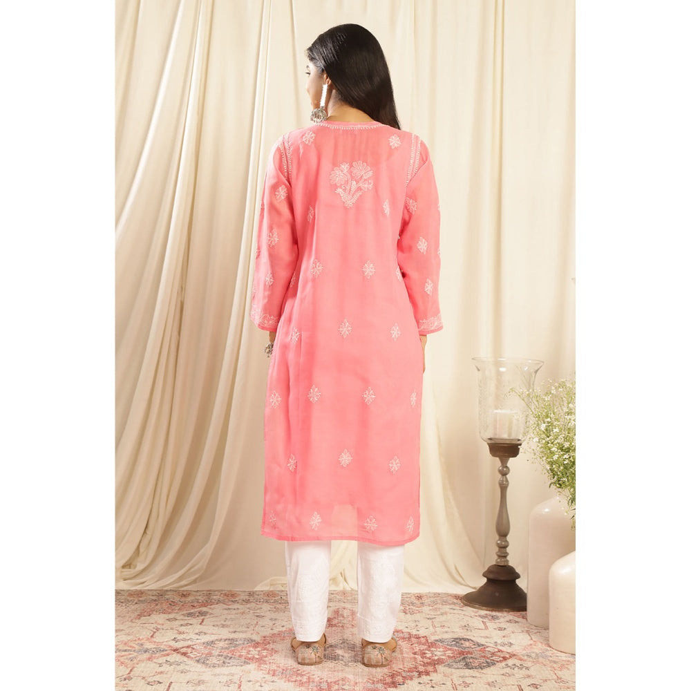 TAHILIYA Crimson Cotton Chikankari Kurta with Slip (Set of 2)