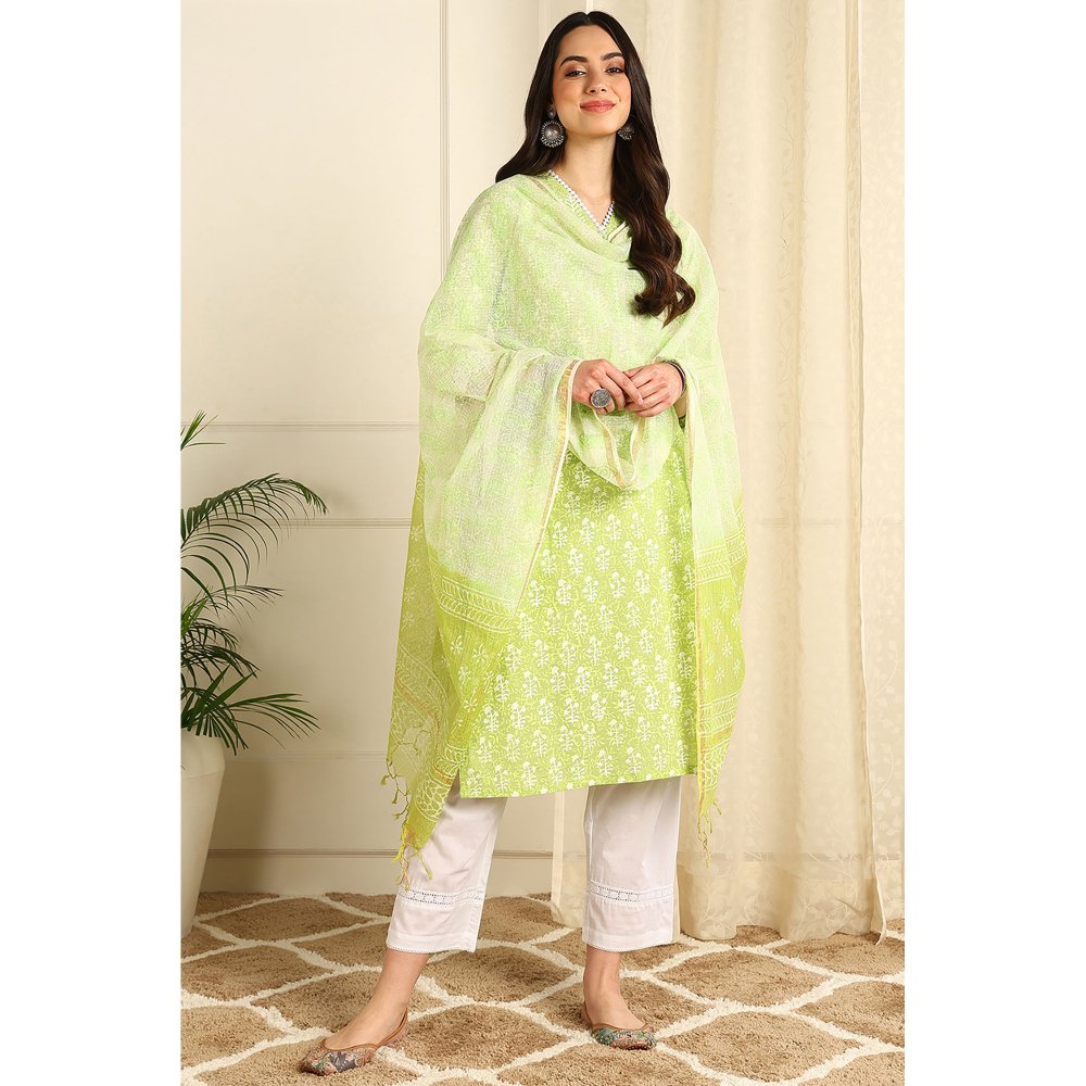 TAHILIYA Dupatta Parrot Green Kota (Dupatta Only)