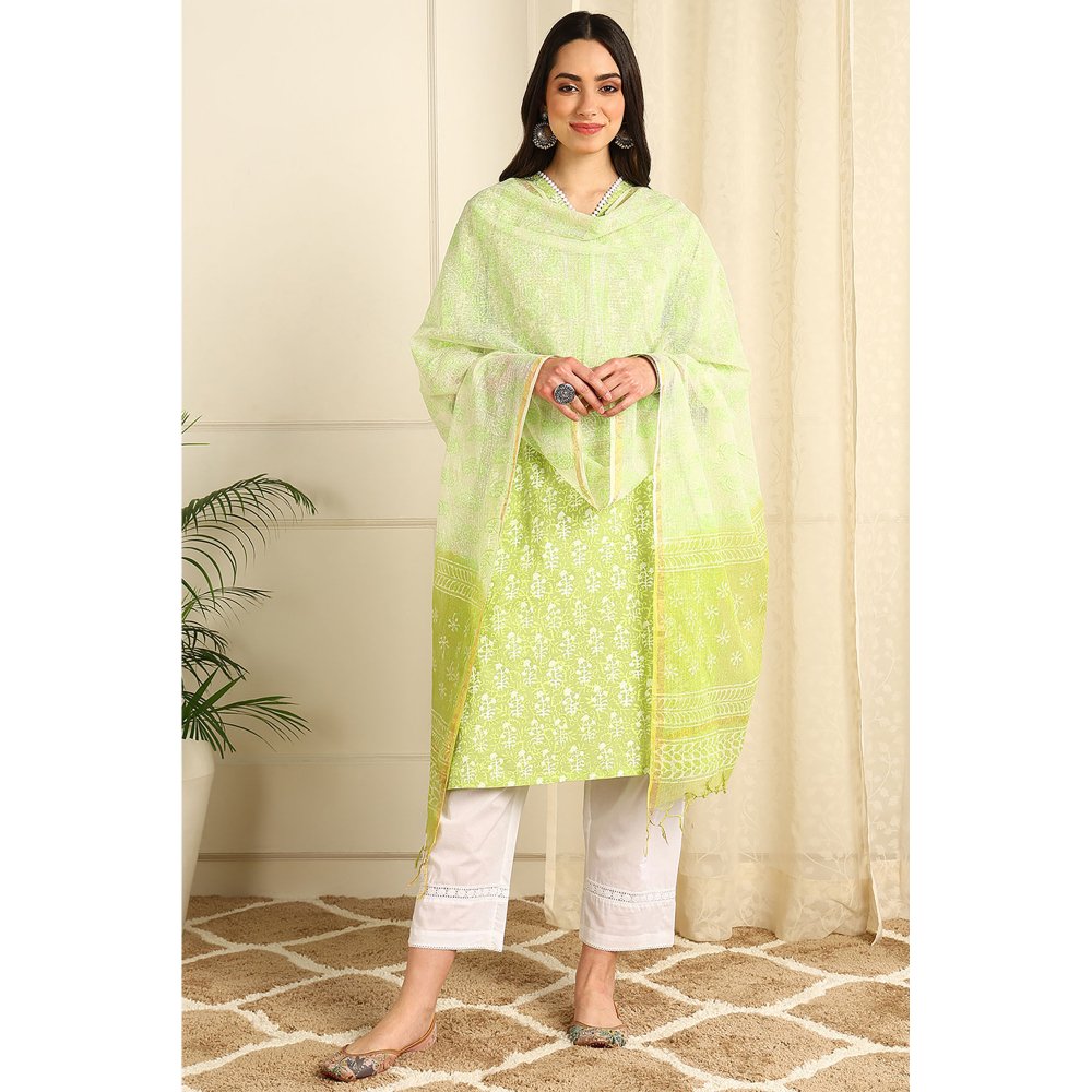 TAHILIYA Dupatta Parrot Green Kota (Dupatta Only)