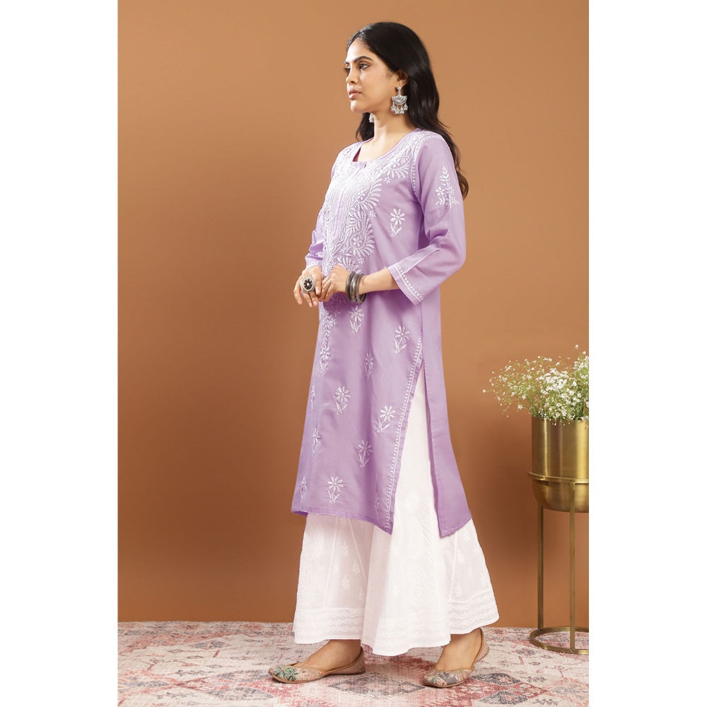 TAHILIYA Lavender Modal Chikankari Kurta