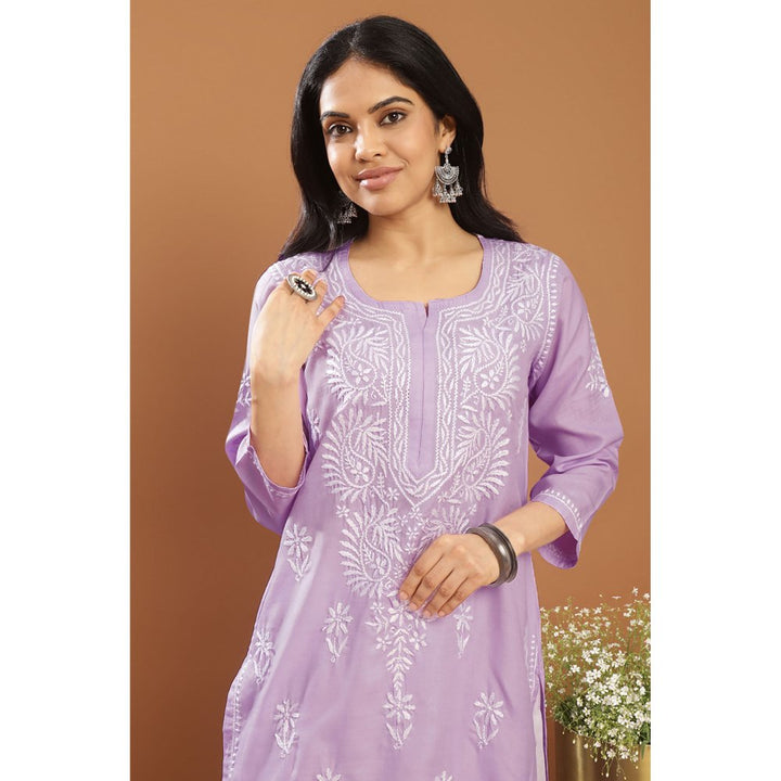 TAHILIYA Lavender Modal Chikankari Kurta