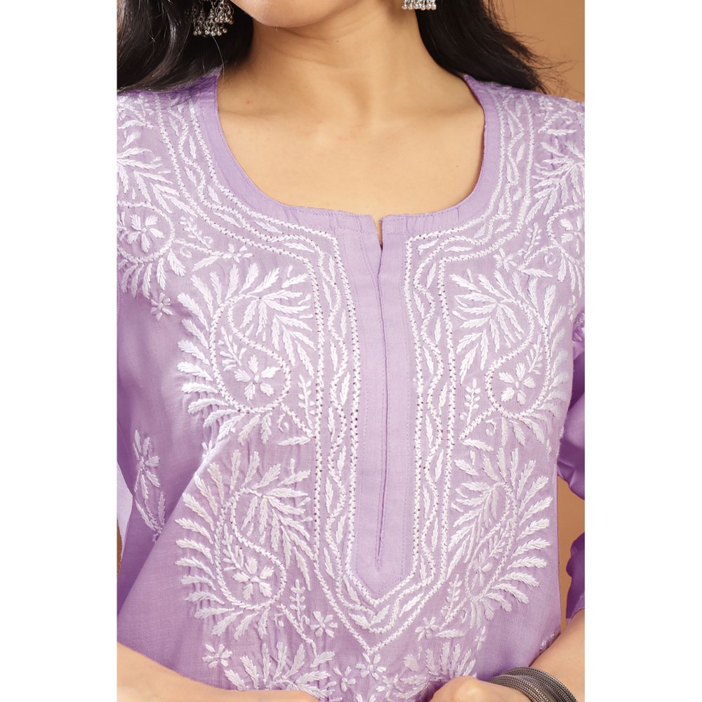 TAHILIYA Lavender Modal Chikankari Kurta