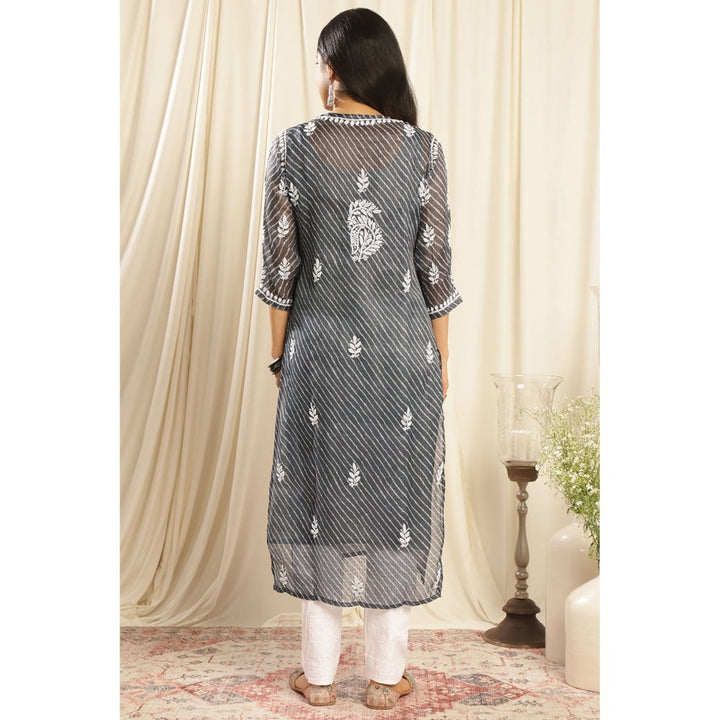 TAHILIYA Grey Kota Doria Chikankari Kurta with Slip (Set of 2)