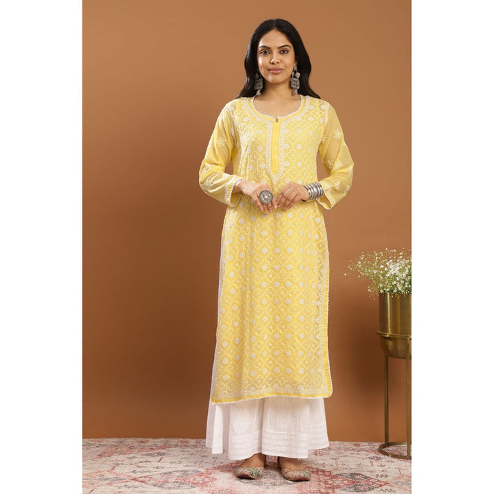 TAHILIYA Yellow Chikankari Mul Cotton Designer Kurta with Slip (Set of 2)