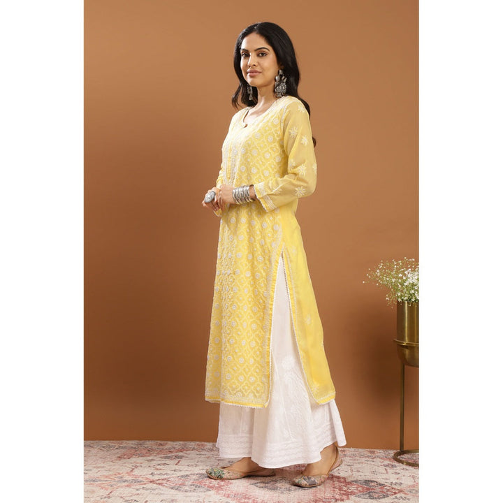 TAHILIYA Yellow Chikankari Mul Cotton Designer Kurta with Slip (Set of 2)