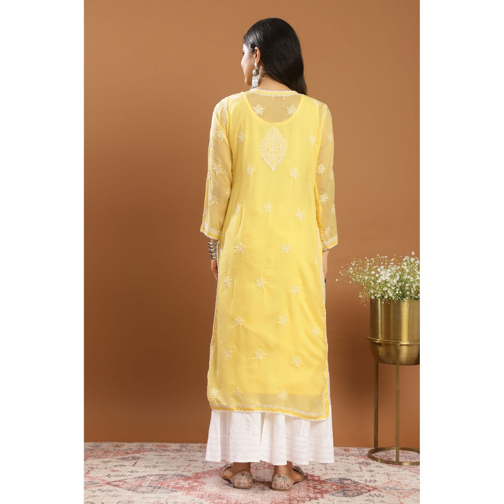 TAHILIYA Yellow Chikankari Mul Cotton Designer Kurta with Slip (Set of 2)