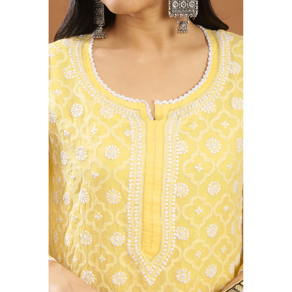 TAHILIYA Yellow Chikankari Mul Cotton Designer Kurta with Slip (Set of 2)