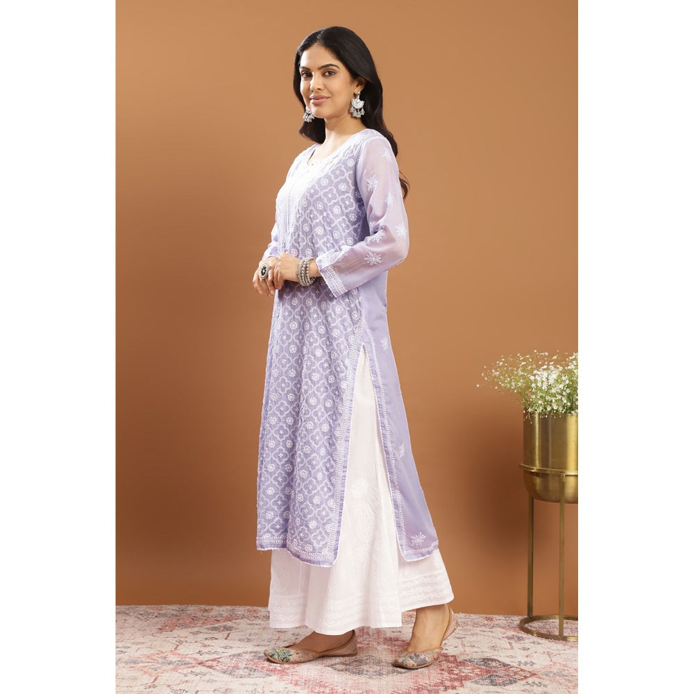 TAHILIYA Lavender Chikankari Mul Cotton Designer Kurta with Slip (Set of 2)