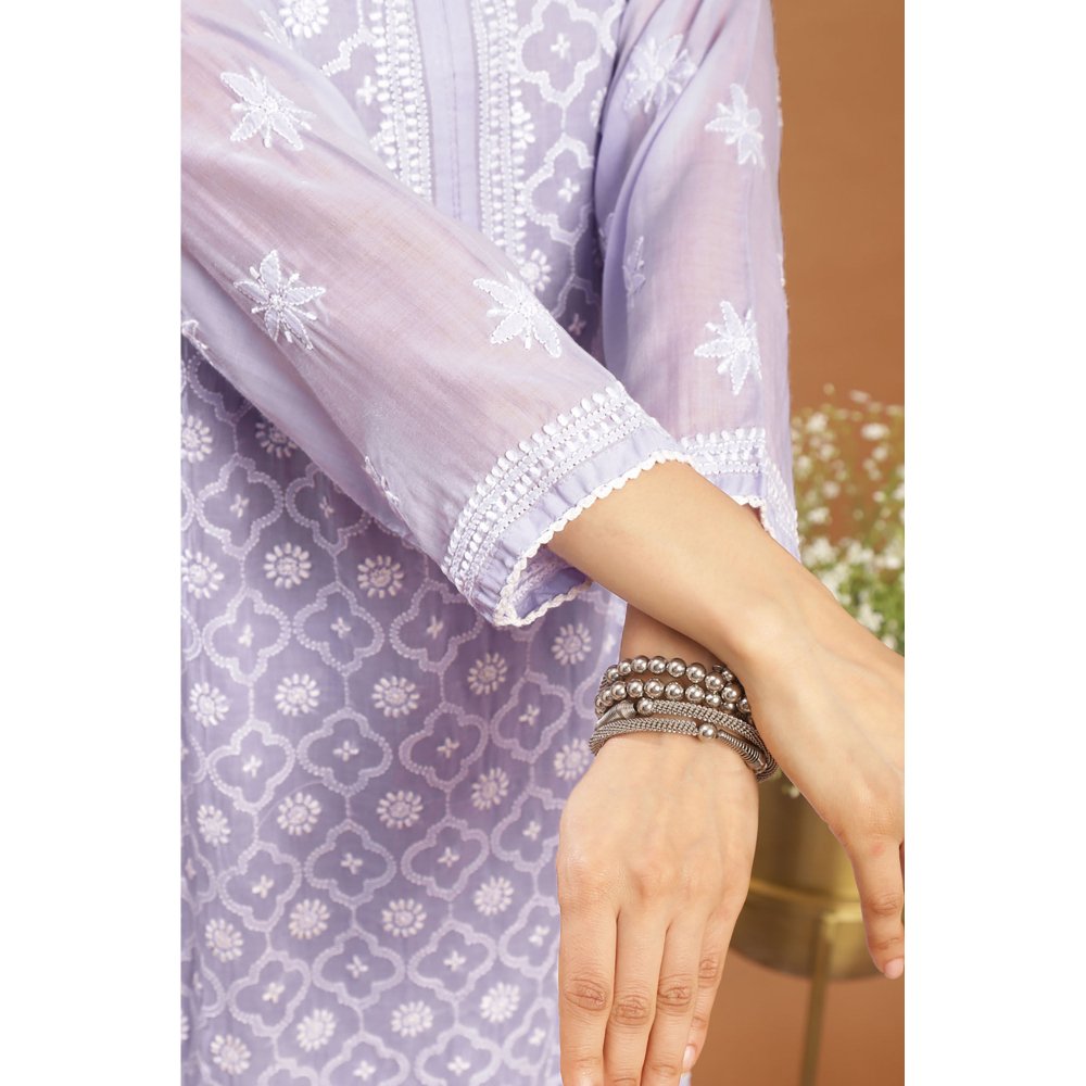 TAHILIYA Lavender Chikankari Mul Cotton Designer Kurta with Slip (Set of 2)