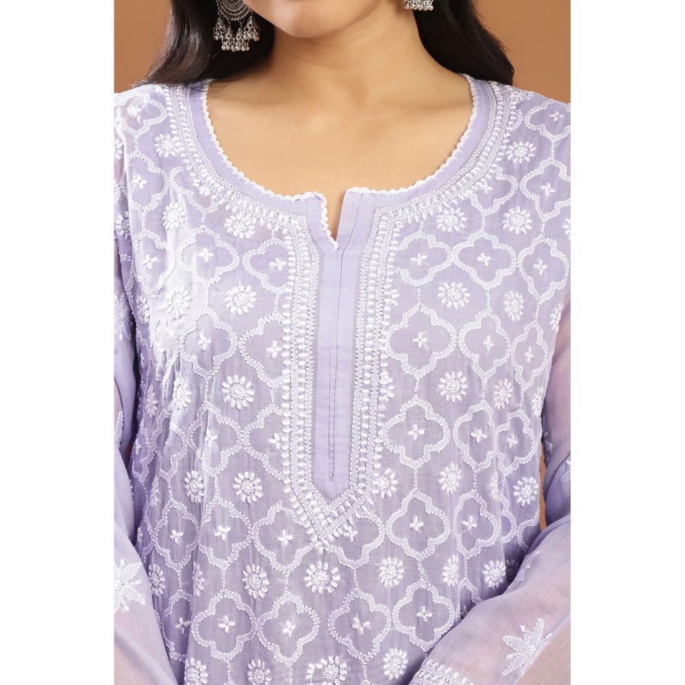 TAHILIYA Lavender Chikankari Mul Cotton Designer Kurta with Slip (Set of 2)