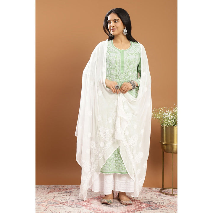 TAHILIYA Green Chikankari Mul Cotton Designer Kurta with Slip (Set of 2)