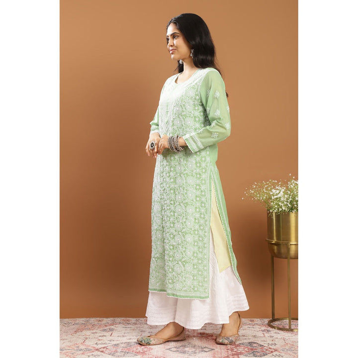 TAHILIYA Green Chikankari Mul Cotton Designer Kurta with Slip (Set of 2)