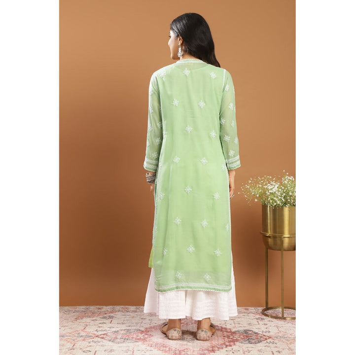 TAHILIYA Green Chikankari Mul Cotton Designer Kurta with Slip (Set of 2)