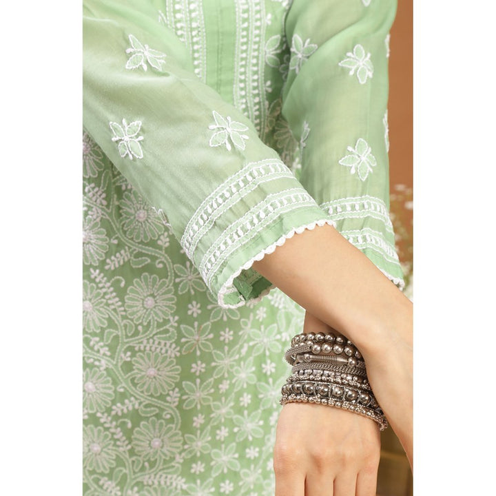 TAHILIYA Green Chikankari Mul Cotton Designer Kurta with Slip (Set of 2)