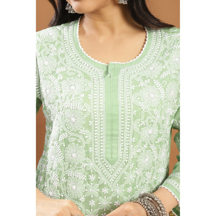 TAHILIYA Green Chikankari Mul Cotton Designer Kurta with Slip (Set of 2)