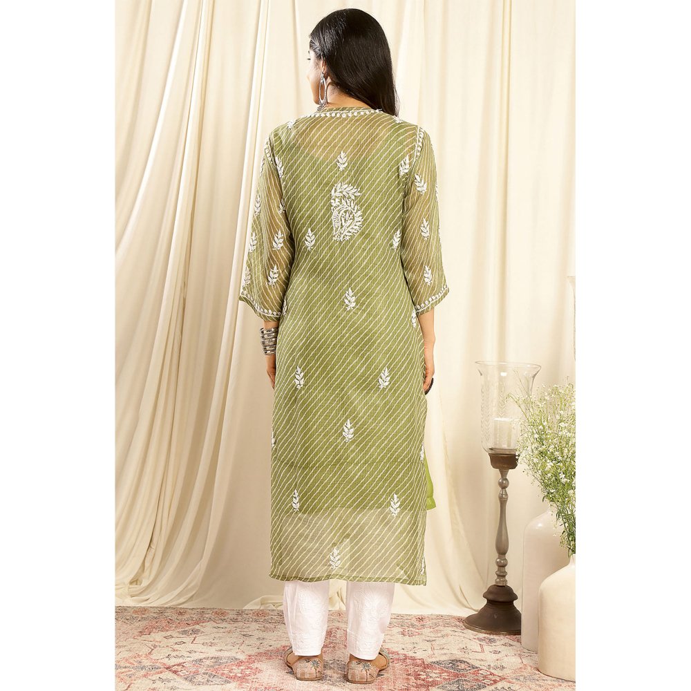 TAHILIYA Green Kota Doria Chikankari Kurta with Slip (Set of 2)