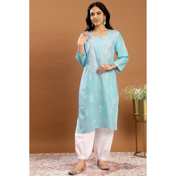 TAHILIYA Blue Modal Chikankari Kurta