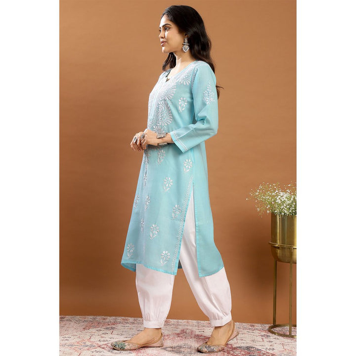 TAHILIYA Blue Modal Chikankari Kurta