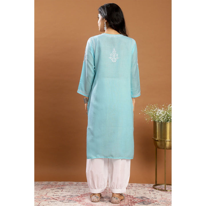 TAHILIYA Blue Modal Chikankari Kurta