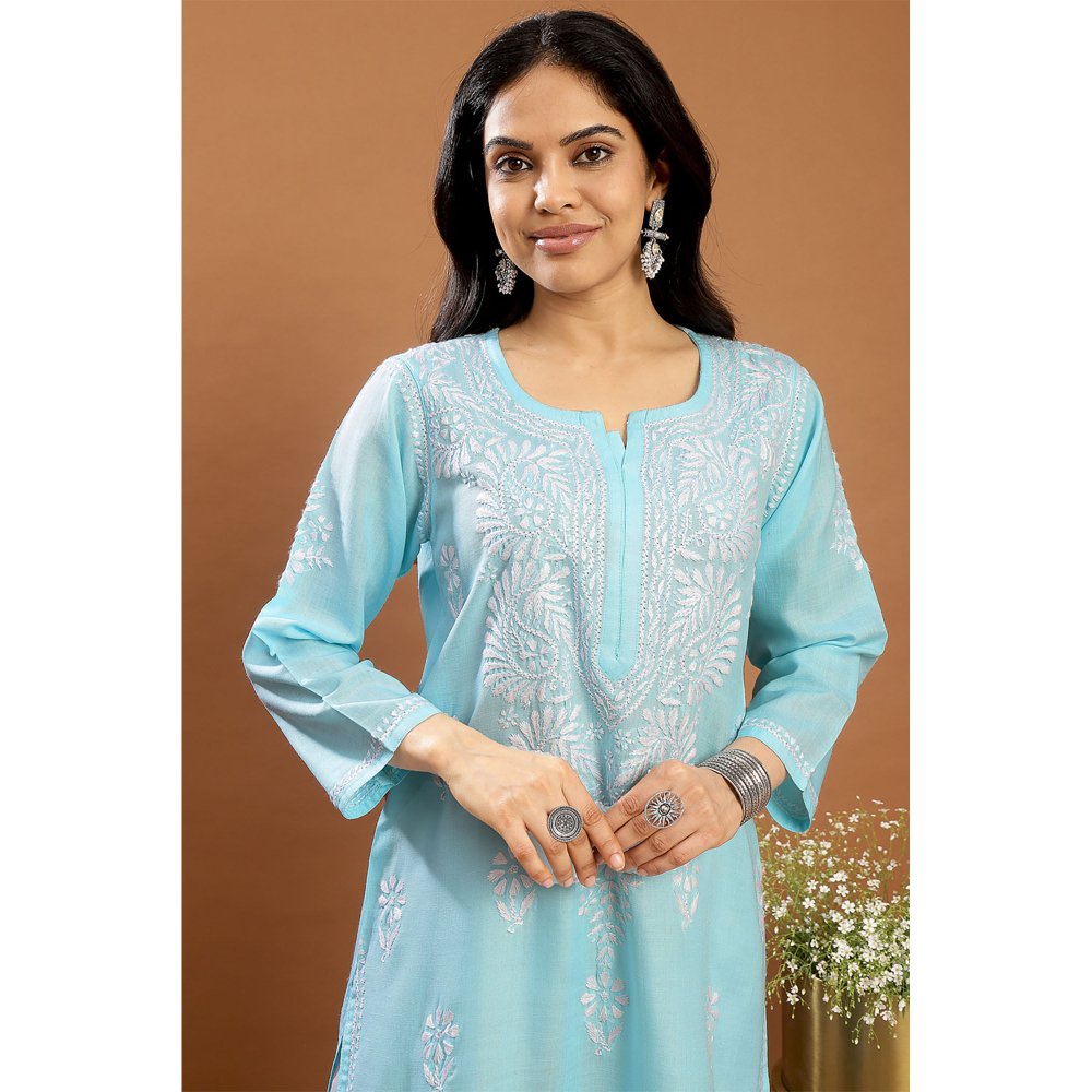 TAHILIYA Blue Modal Chikankari Kurta