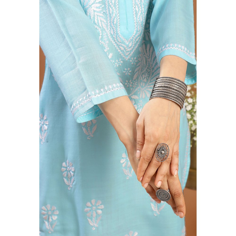 TAHILIYA Blue Modal Chikankari Kurta