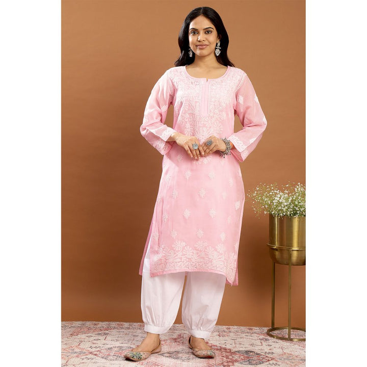 TAHILIYA Pink Chikankari Cotton Kurta with Slip (Set of 2)