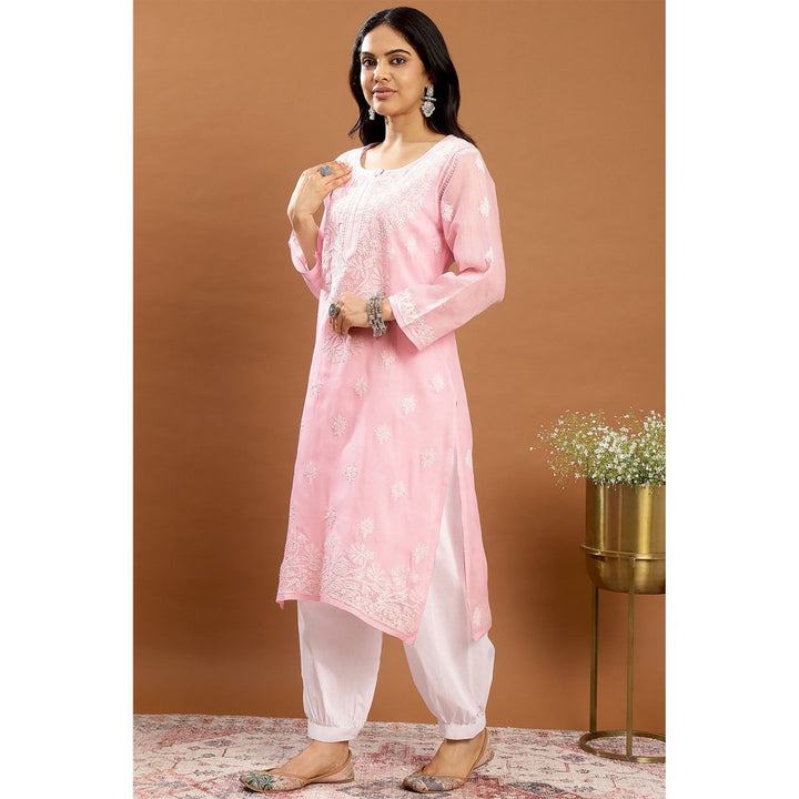 TAHILIYA Pink Chikankari Cotton Kurta with Slip (Set of 2)