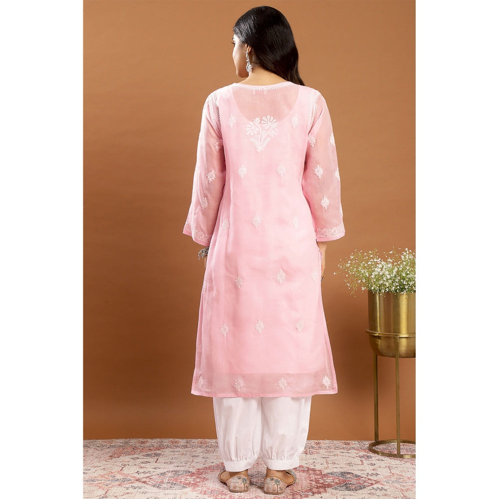 TAHILIYA Pink Chikankari Cotton Kurta with Slip (Set of 2)