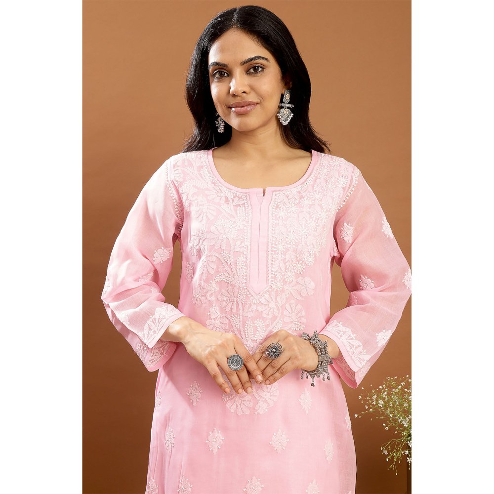 TAHILIYA Pink Chikankari Cotton Kurta with Slip (Set of 2)