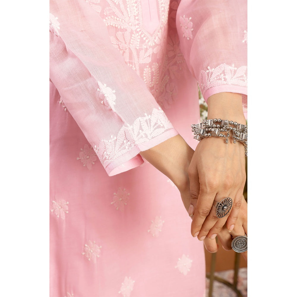 TAHILIYA Pink Chikankari Cotton Kurta with Slip (Set of 2)