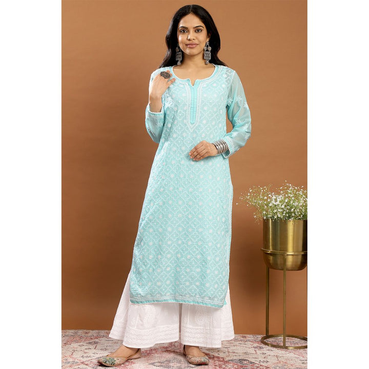 TAHILIYA Blue Chikankari Mul Cotton Designer Kurta with Slip (Set of 2)