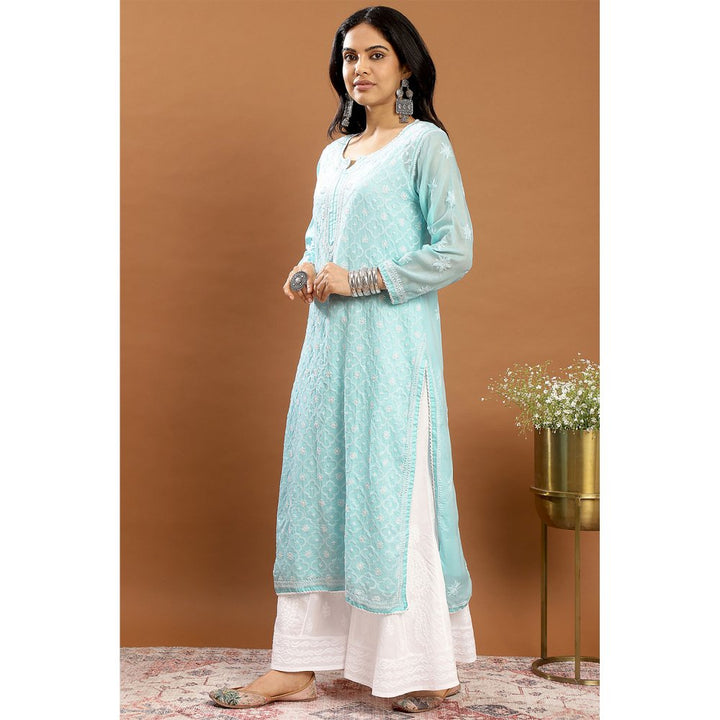 TAHILIYA Blue Chikankari Mul Cotton Designer Kurta with Slip (Set of 2)