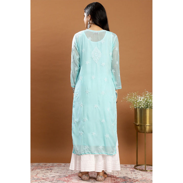 TAHILIYA Blue Chikankari Mul Cotton Designer Kurta with Slip (Set of 2)