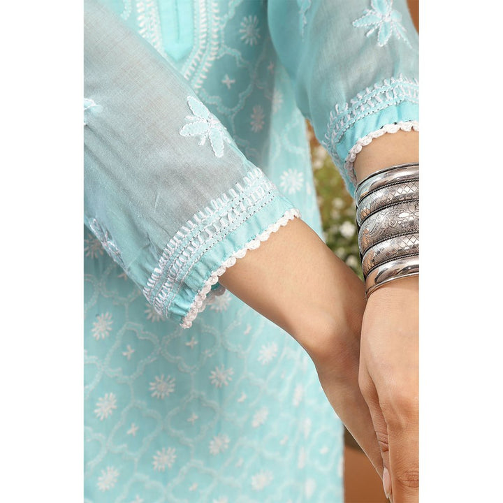 TAHILIYA Blue Chikankari Mul Cotton Designer Kurta with Slip (Set of 2)