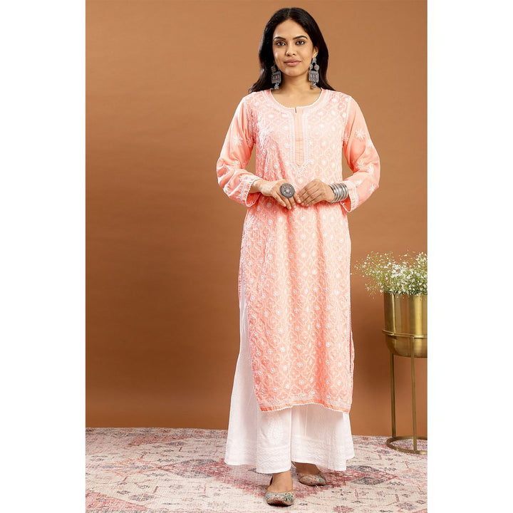 TAHILIYA Peach Chikankari Mul Cotton Designer Kurta with Slip (Set of 2)