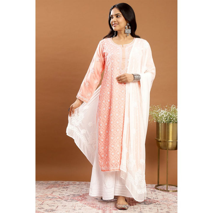 TAHILIYA Peach Chikankari Mul Cotton Designer Kurta with Slip (Set of 2)