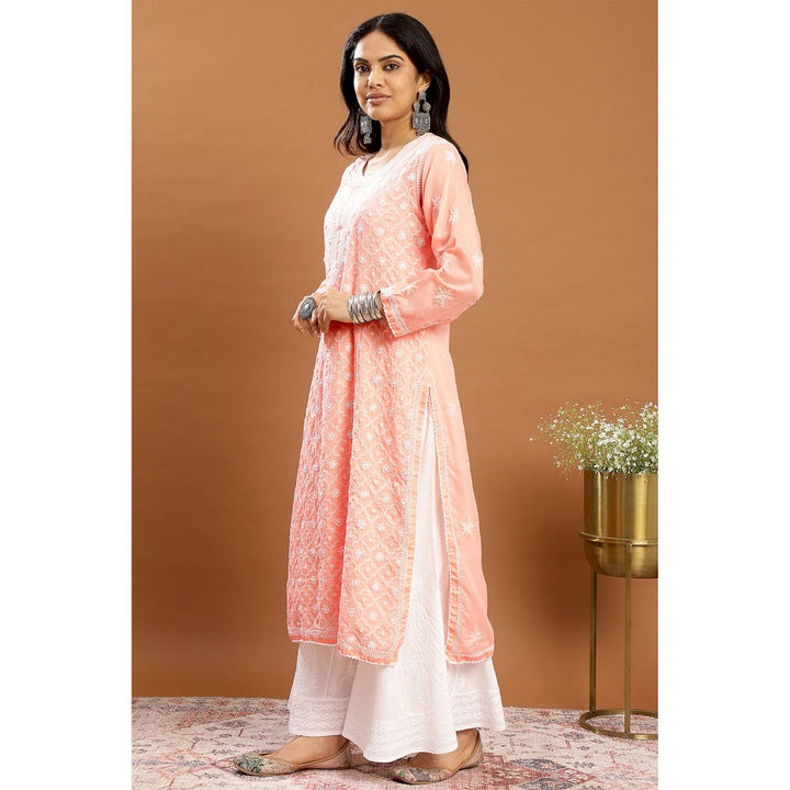 TAHILIYA Peach Chikankari Mul Cotton Designer Kurta with Slip (Set of 2)