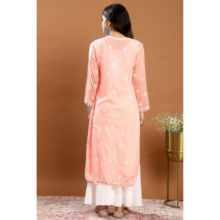 TAHILIYA Peach Chikankari Mul Cotton Designer Kurta with Slip (Set of 2)