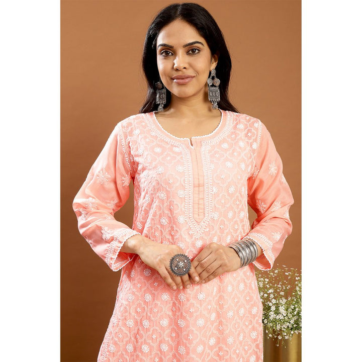 TAHILIYA Peach Chikankari Mul Cotton Designer Kurta with Slip (Set of 2)