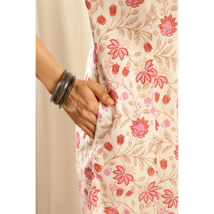 TAHILIYA Cream Pink A Line Cotton Kurta