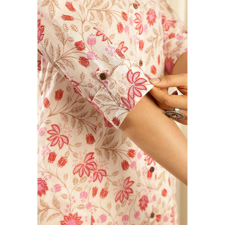 TAHILIYA Cream Pink A Line Cotton Kurta