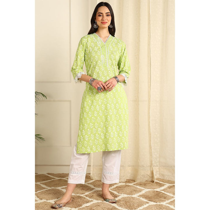 TAHILIYA Parrot Green Straight Kurta