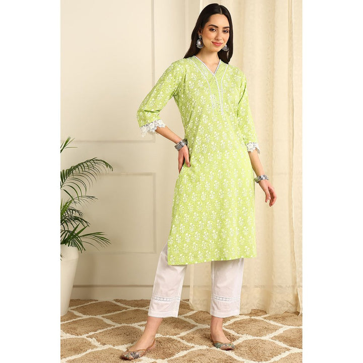 TAHILIYA Parrot Green Straight Kurta