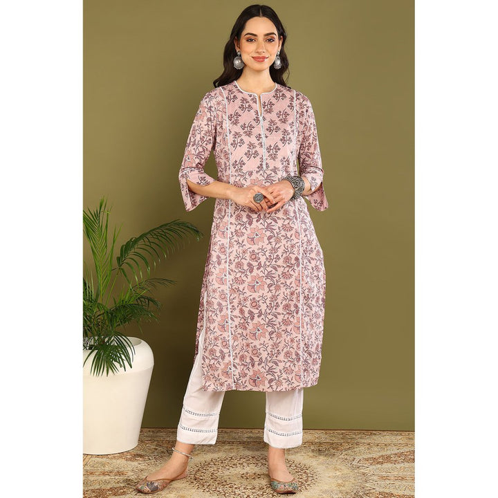 TAHILIYA Peach Sanganeri Straight Kurta