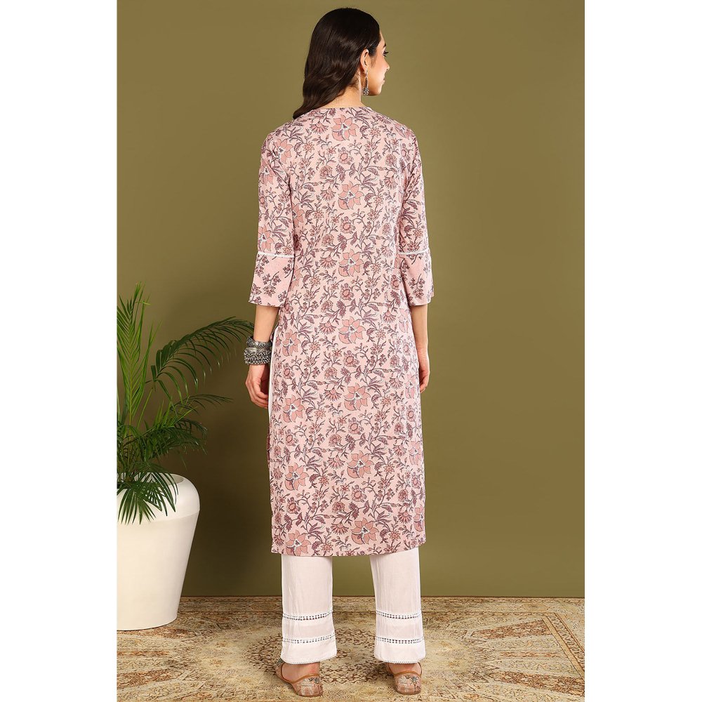 TAHILIYA Peach Sanganeri Straight Kurta