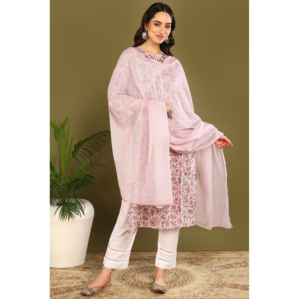 TAHILIYA Peach Sanganeri Straight Kurta