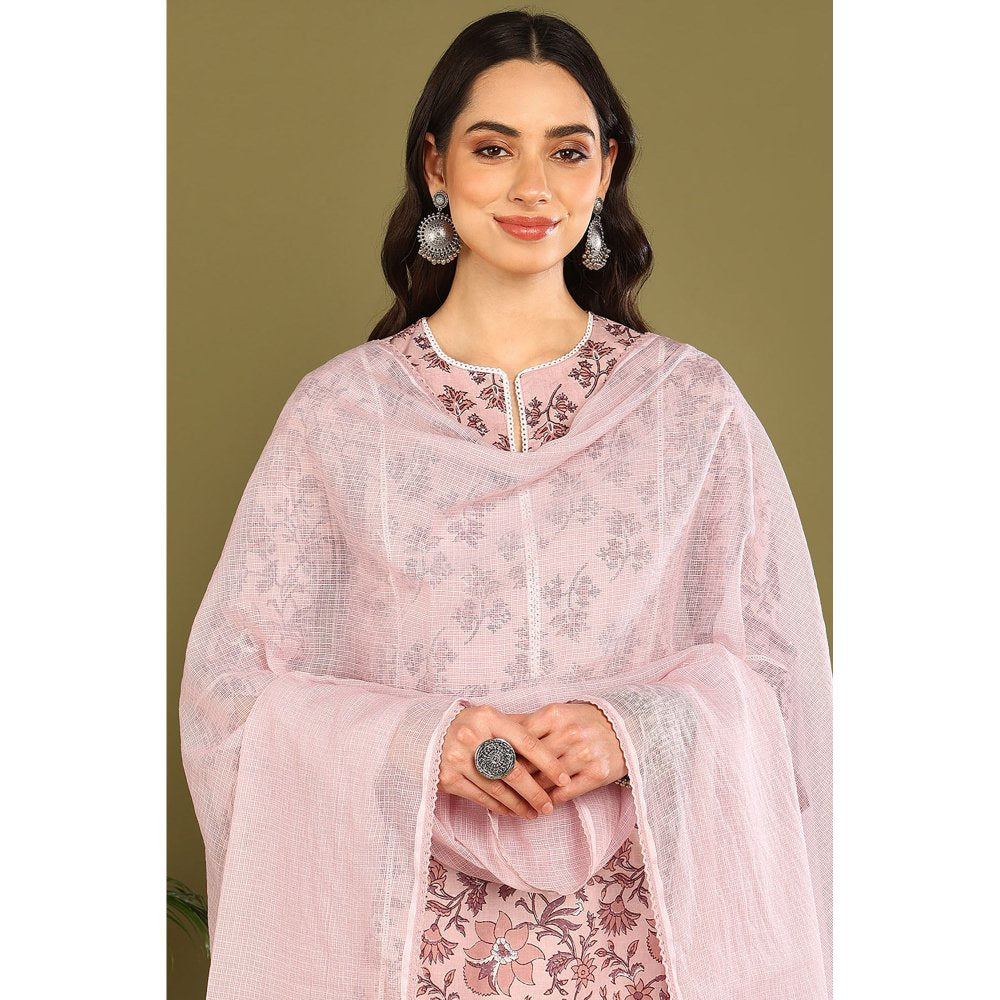 TAHILIYA Peach Sanganeri Straight Kurta